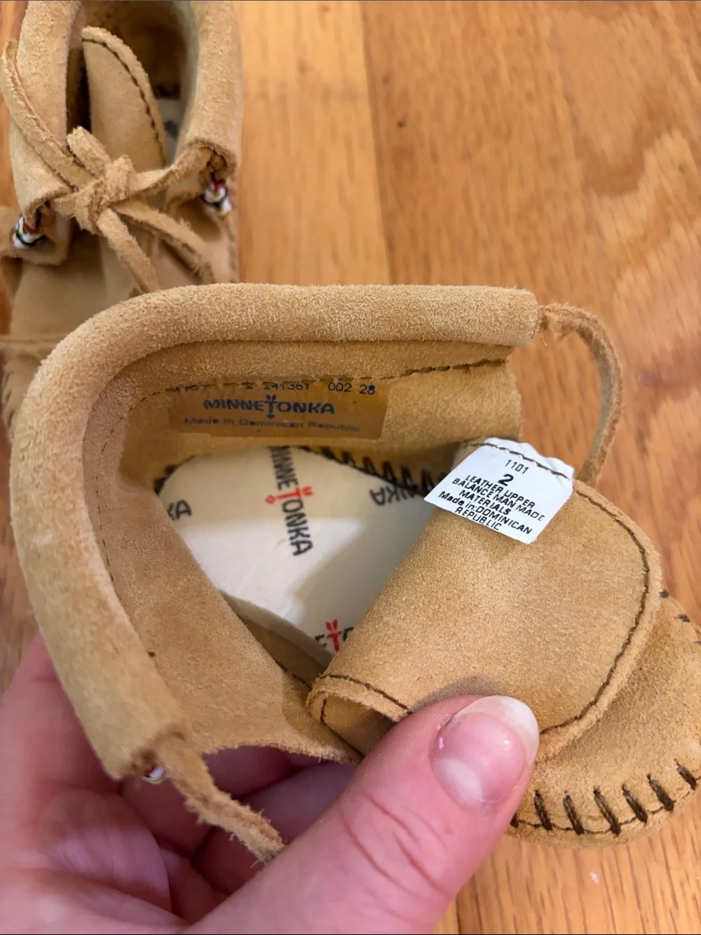 Minnetonka Kids Suede Moccasins in Tan